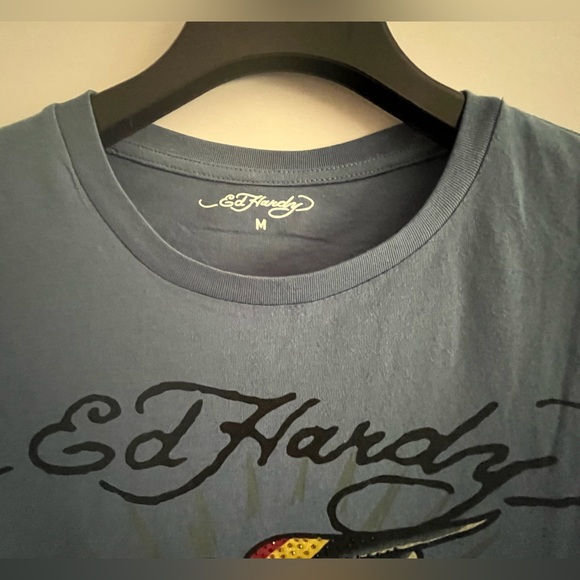 ED HARDY Rhinestone Cotton Blend Crew Neck Short Sleeve Graphic T-shirt Unisex - Picture 5 of 10